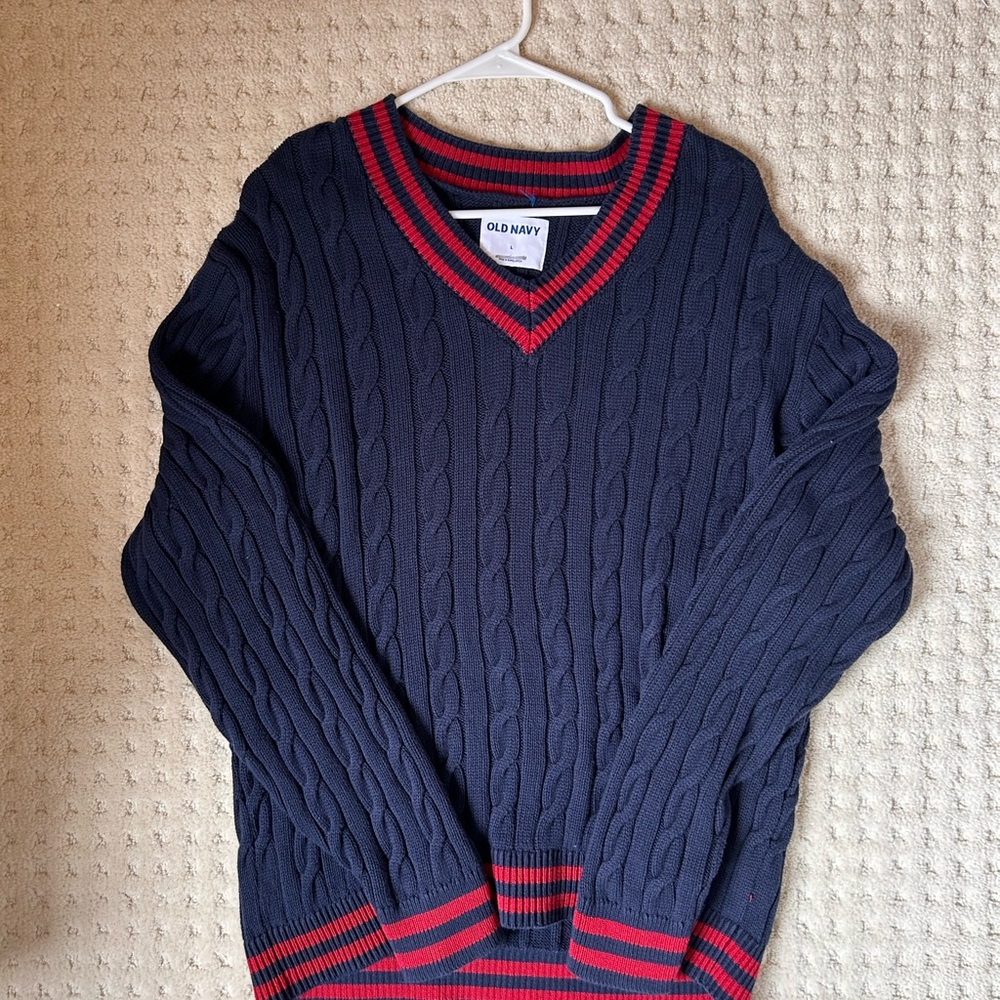 Old Navy Men's Navy Sweater with Red Accents